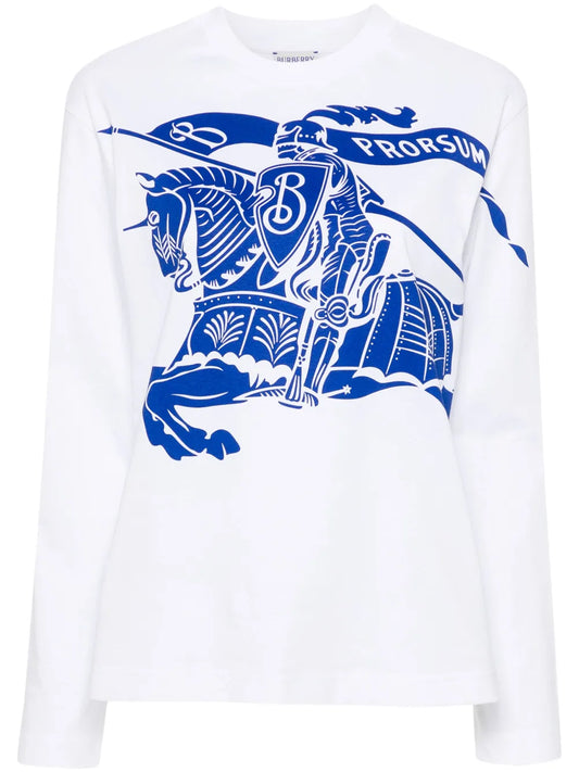 Equestrian Knight-Motif Cotton T-Shirt
