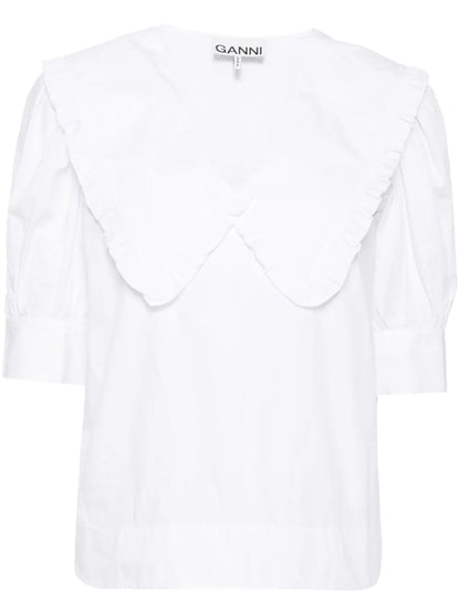 Ruffled-Trim Cotton Blouse