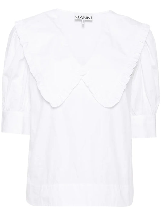 Ruffled-Trim Cotton Blouse