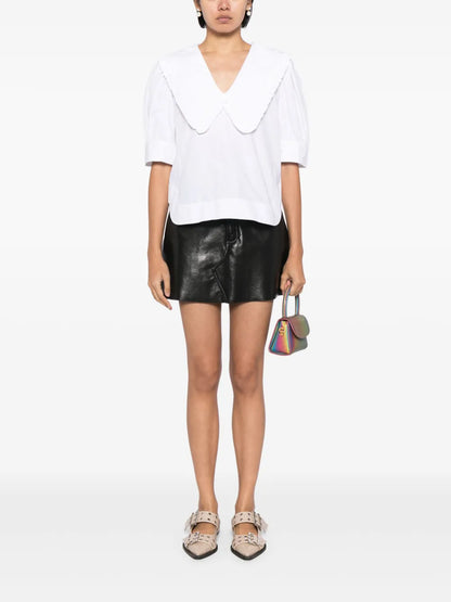 Ruffled-Trim Cotton Blouse