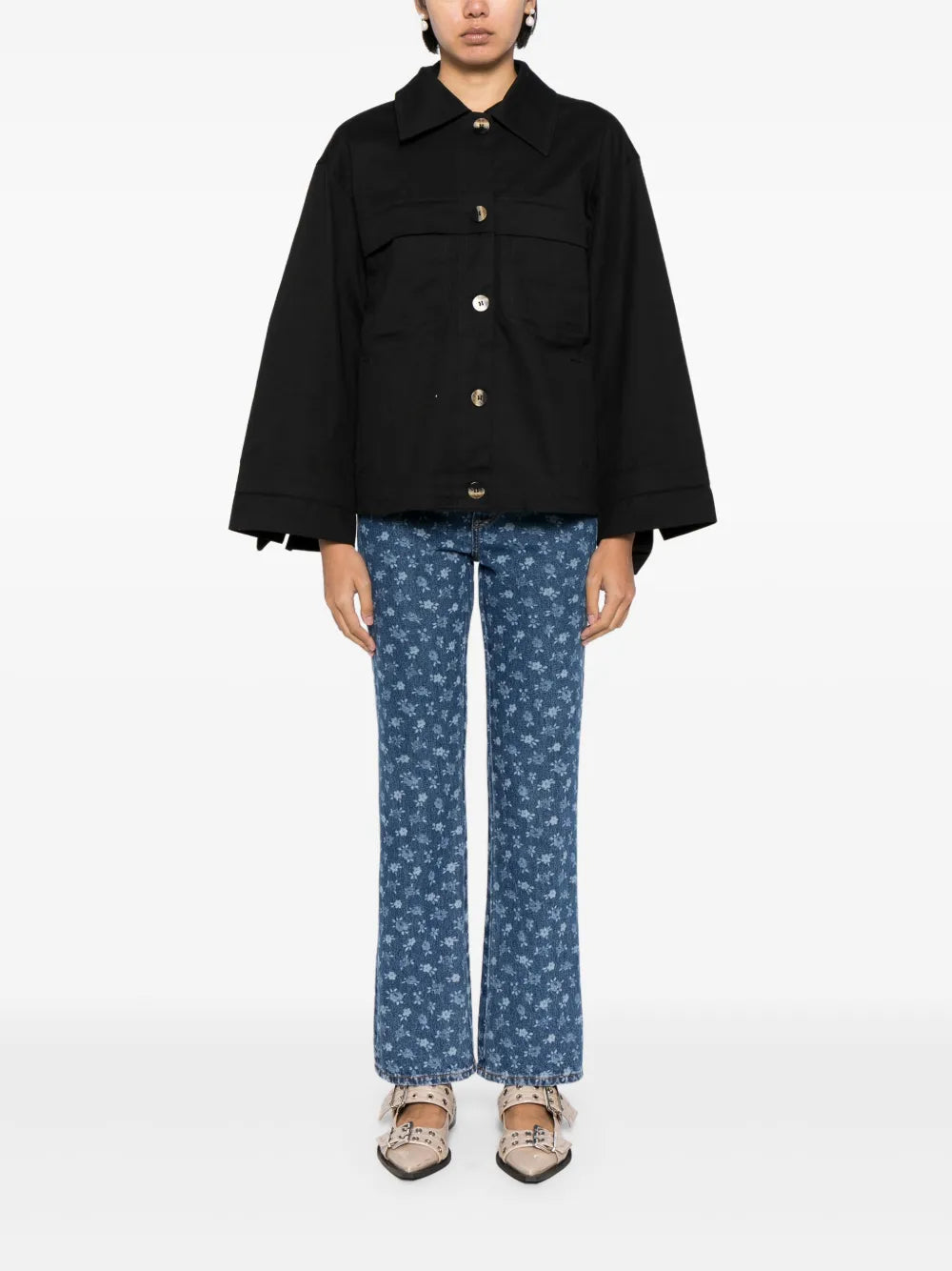 Knot-Detail Canvas Shirt Jacket