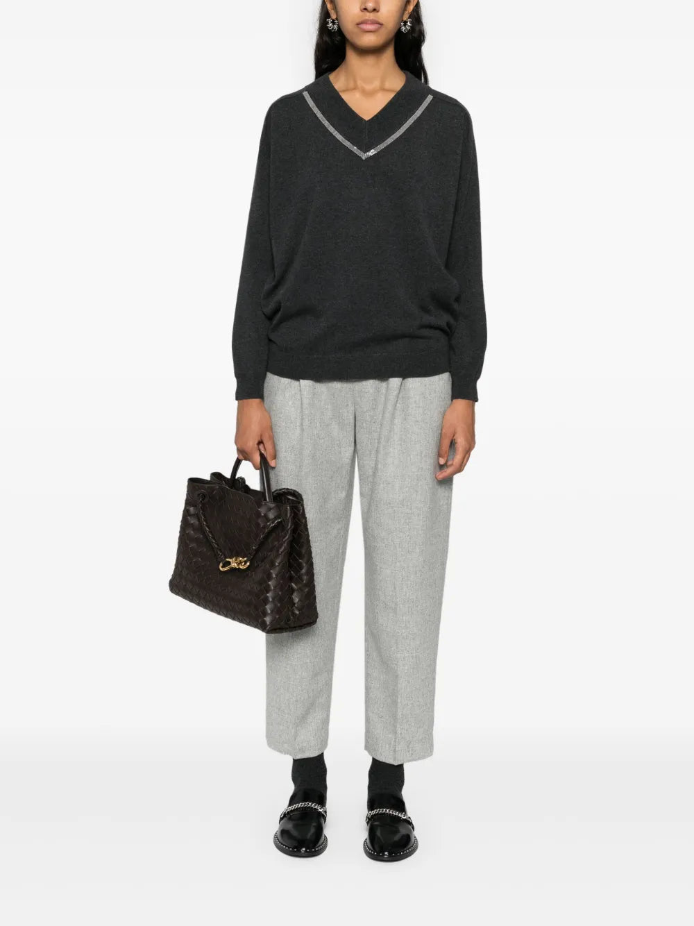 Mélange Pleated Tapered Trousers