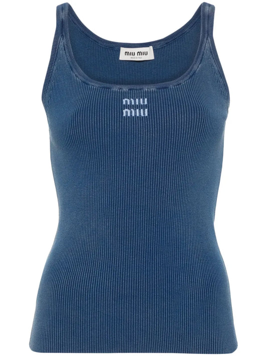 Embroidered-Logo Fine-Ribbed Top