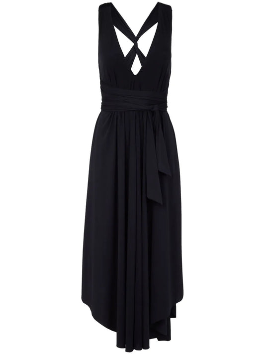 Twisted-Strap V-Neck Midi Dress