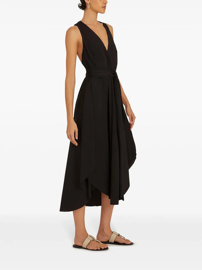 Twisted-Strap V-Neck Midi Dress