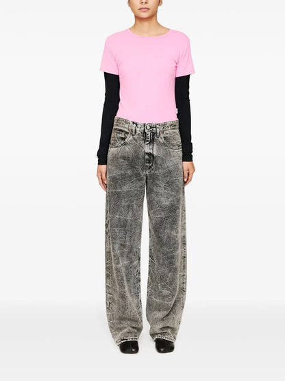 Crinkled-Finish Wide-Leg Jeans