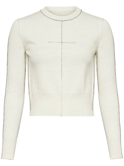 Contrasting-Border Crew-Neck Jumper