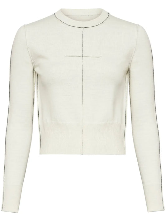 Contrasting-Border Crew-Neck Jumper