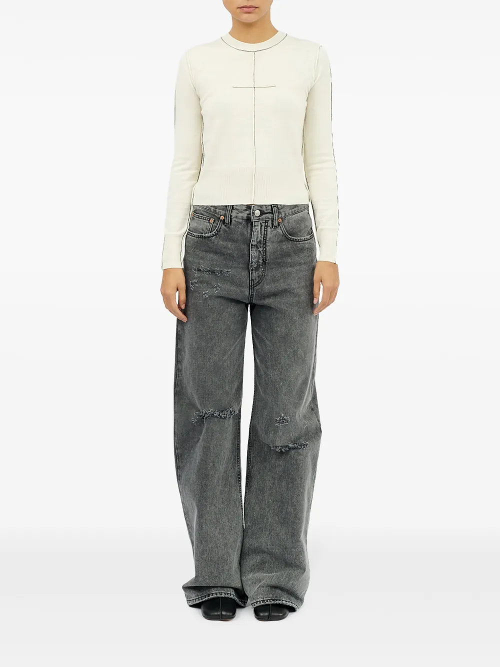 Contrasting-Border Crew-Neck Jumper