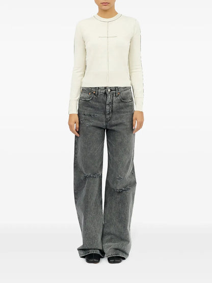 Contrasting-Border Crew-Neck Jumper