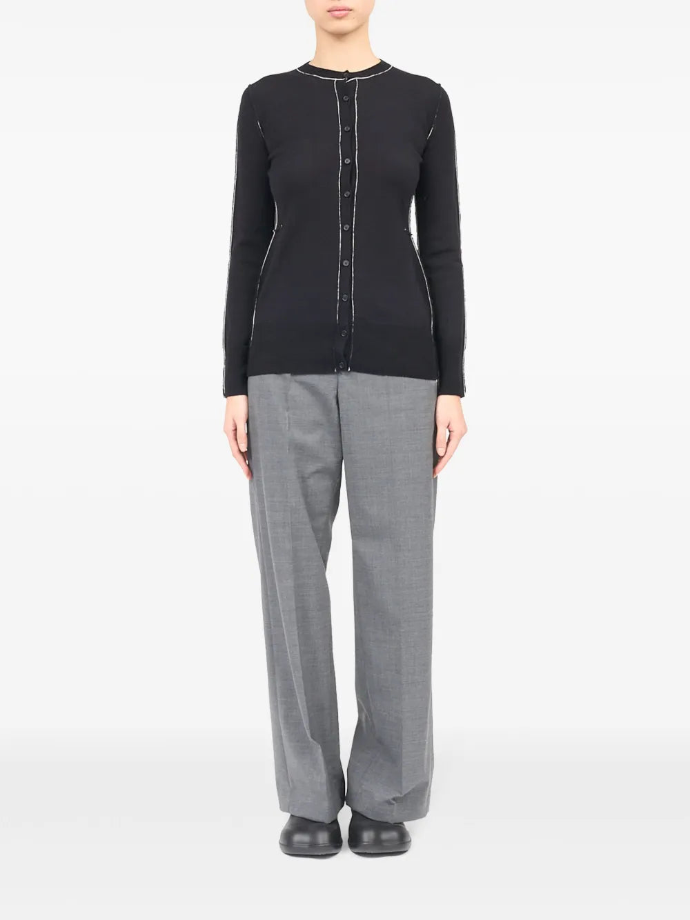 Contrasting-Border Crew-Neck Cardigan