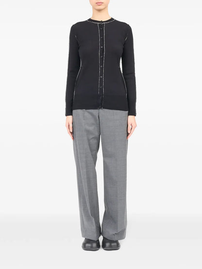 Contrasting-Border Crew-Neck Cardigan