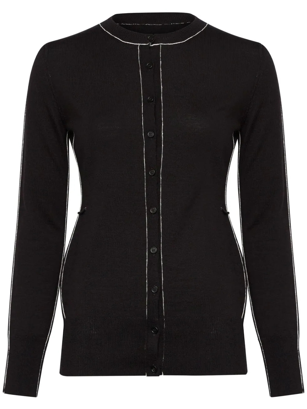 Contrasting-Border Crew-Neck Cardigan