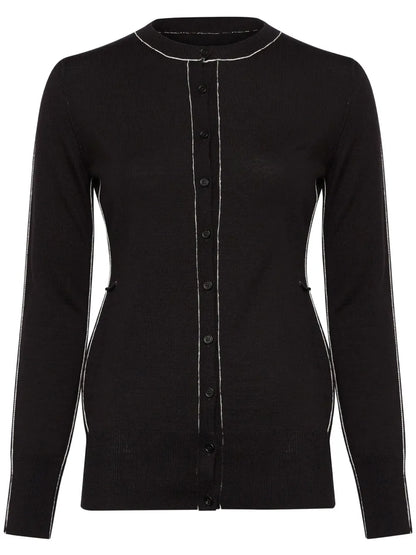 Contrasting-Border Crew-Neck Cardigan