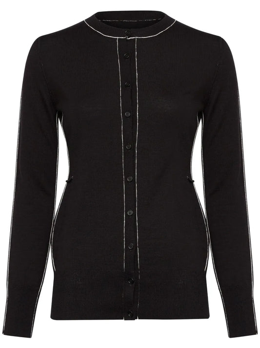Contrasting-Border Crew-Neck Cardigan