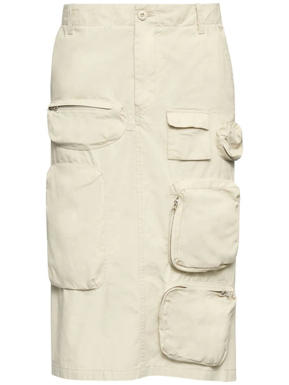 Cotton Gabardine Midi Cargo Skirt
