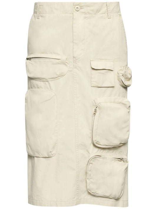Cotton Gabardine Midi Cargo Skirt