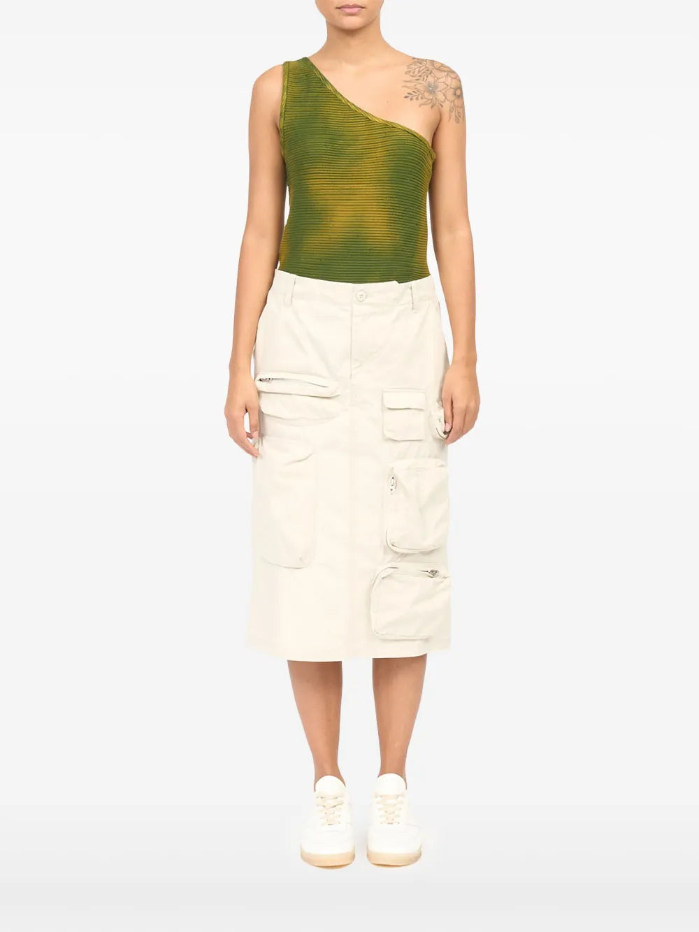 Cotton Gabardine Midi Cargo Skirt