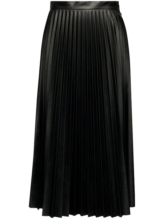 Pleated Faux-Leather Midi Skirt
