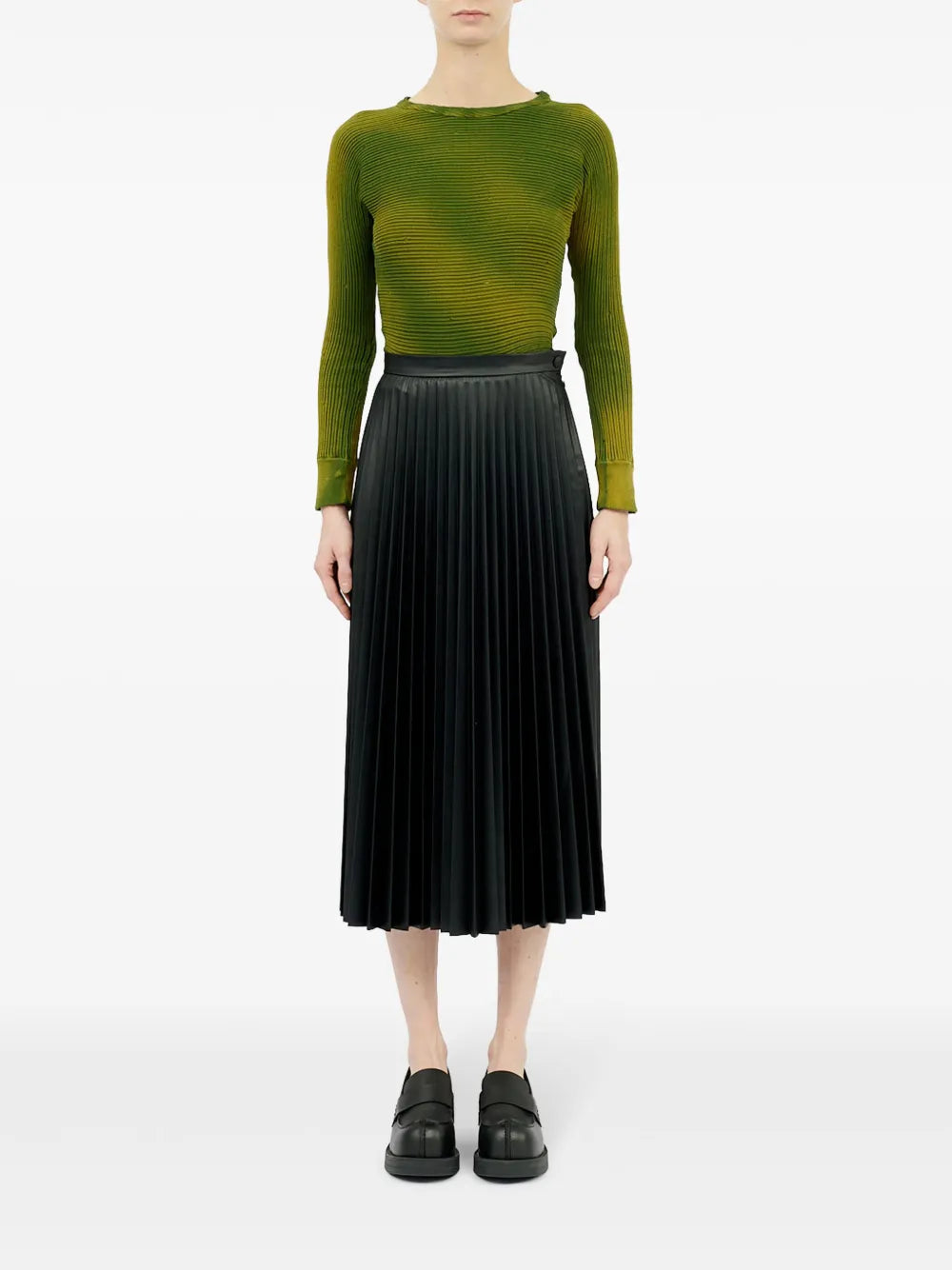 Pleated Faux-Leather Midi Skirt
