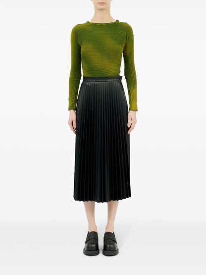 Pleated Faux-Leather Midi Skirt