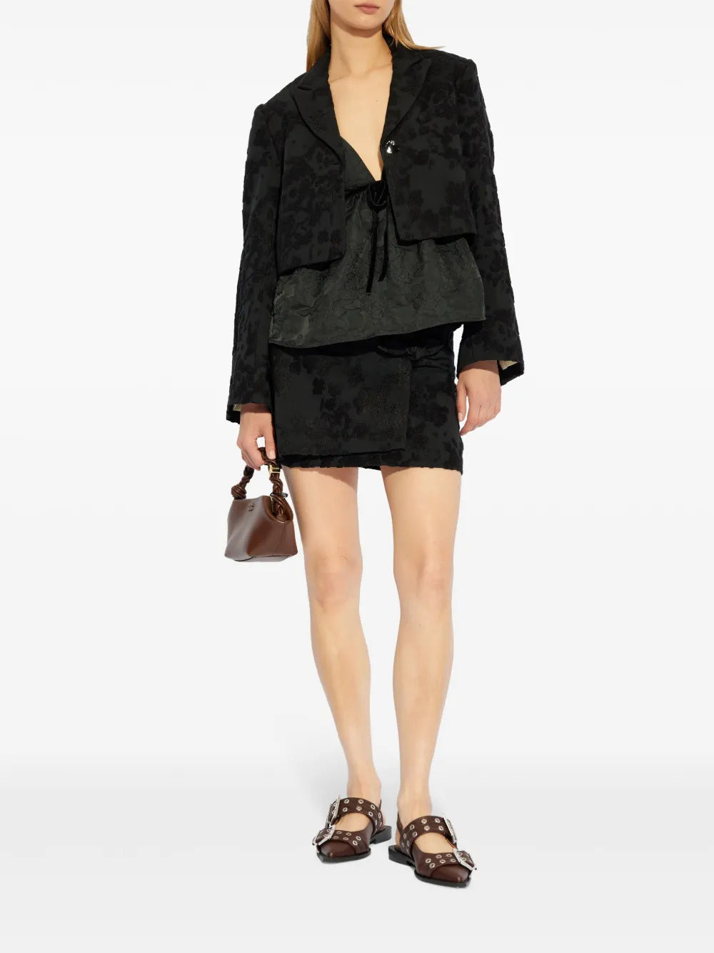 Floral-Embroidered Cropped Blazer
