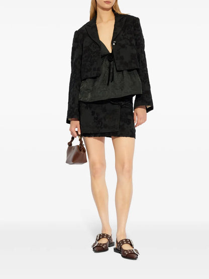 Floral-Embroidered Cropped Blazer