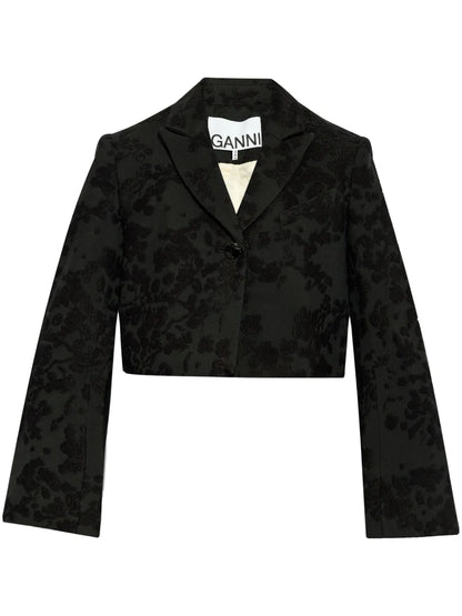 Floral-Embroidered Cropped Blazer
