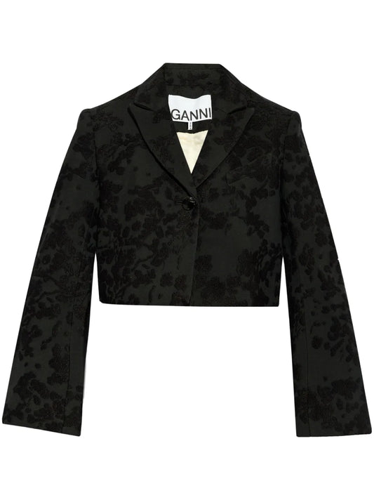 Floral-Embroidered Cropped Blazer
