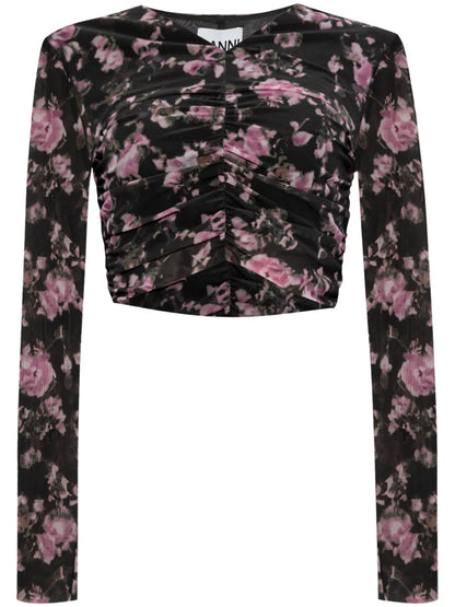 Floral-Print Ruched Blouse