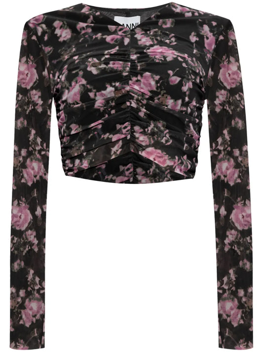 Floral-Print Ruched Blouse