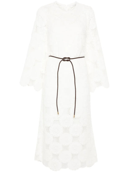 Belted Crochet Midi Dress