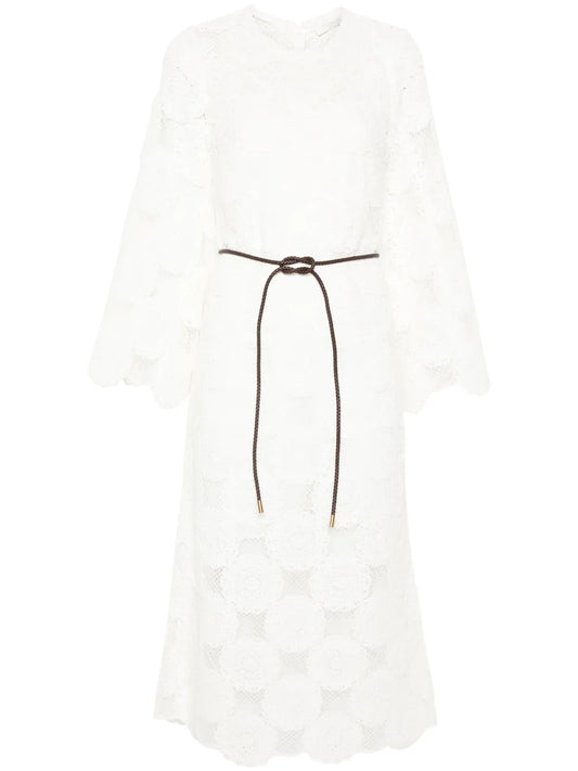 Belted Crochet Midi Dress