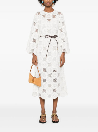 Belted Crochet Midi Dress