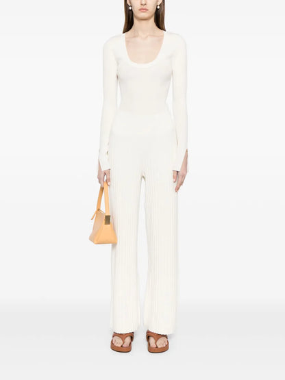 Logo-Tape Ribbed-Knit Trousers