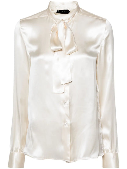 Pussy-Bow Collar Silk Shirt