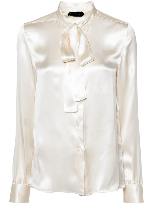 Pussy-Bow Collar Silk Shirt