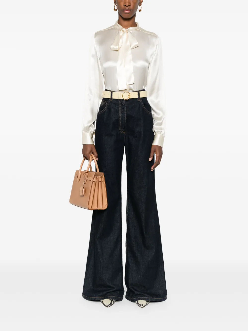 Pussy-Bow Collar Silk Shirt