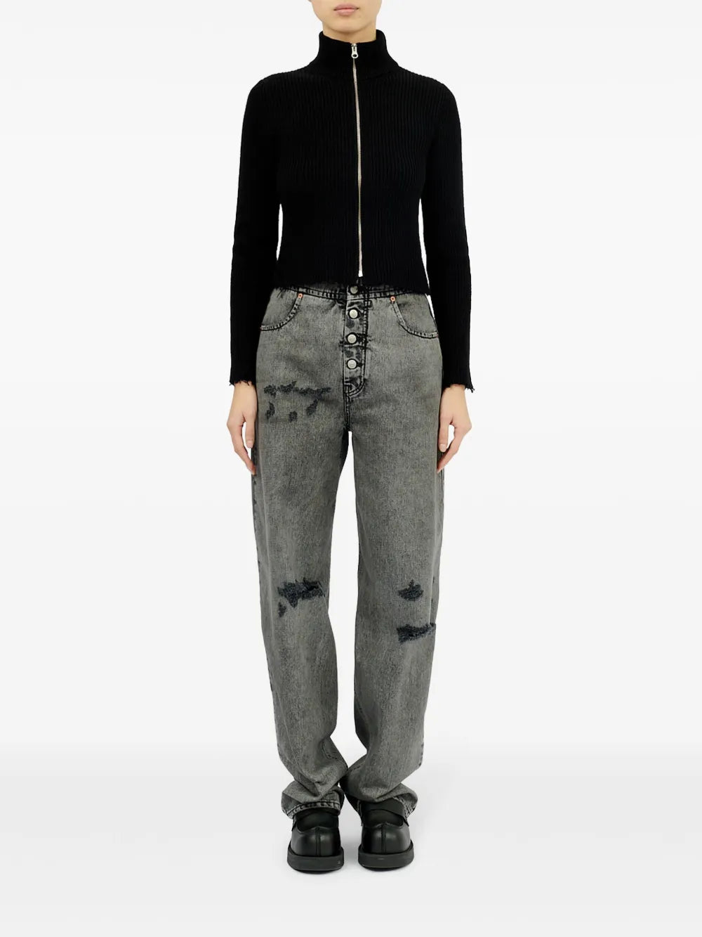 Ribbed Cotton Zip-Up Cardigan