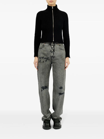 Ribbed Cotton Zip-Up Cardigan