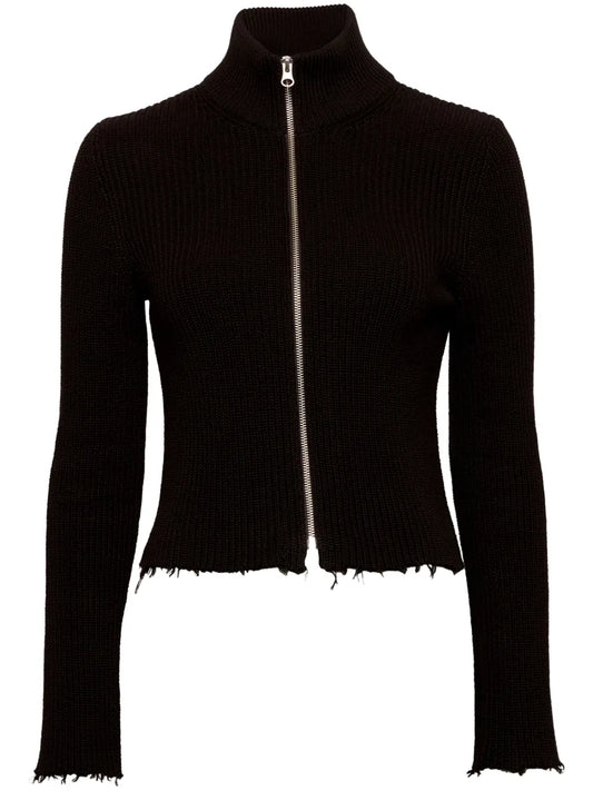 Ribbed Cotton Zip-Up Cardigan