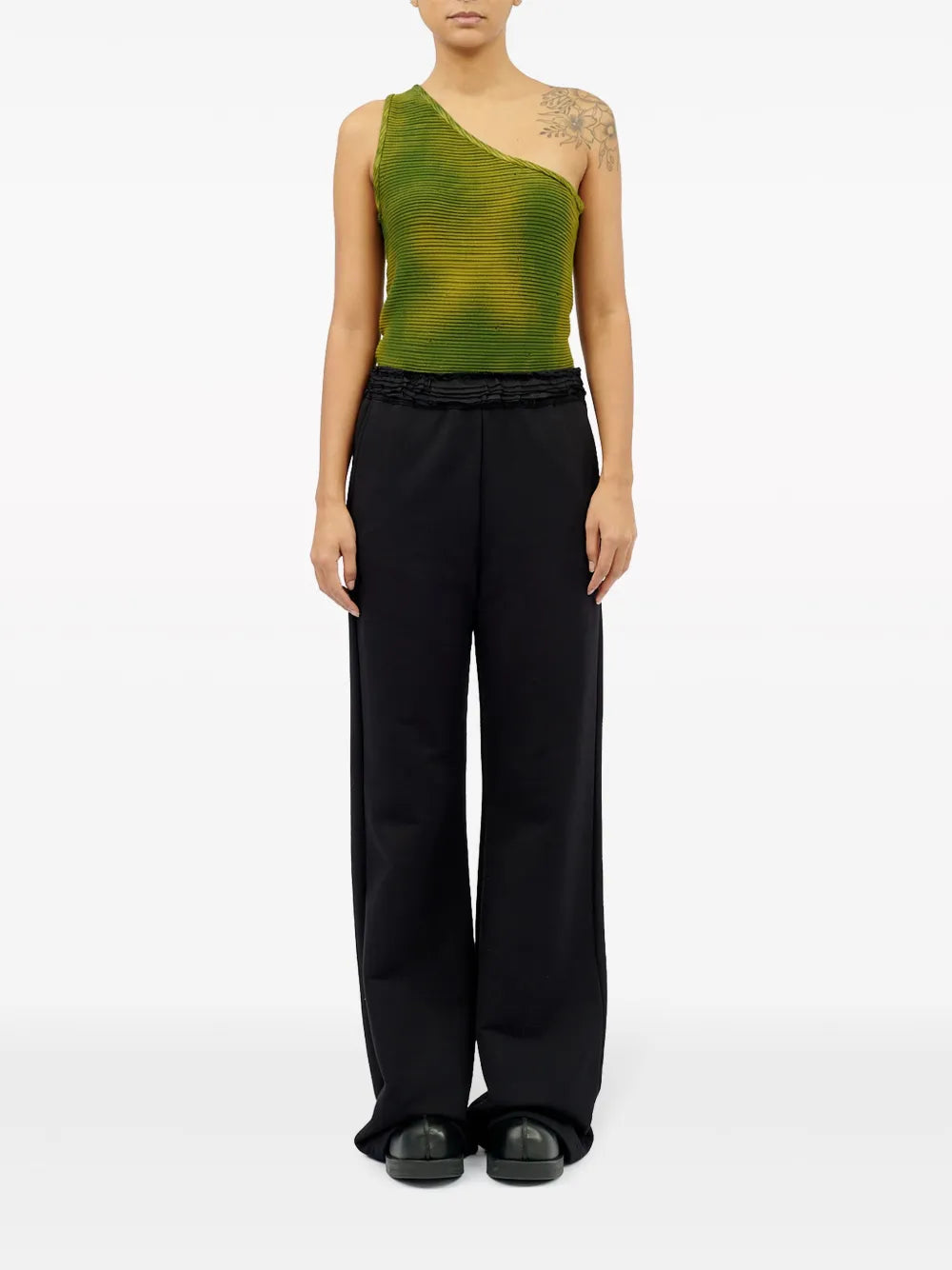 Ruffled-Waist Flared Trousers
