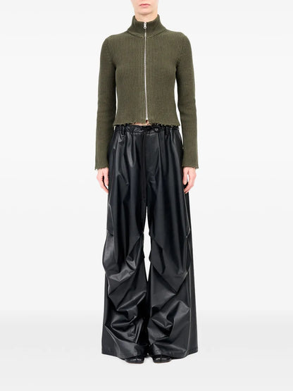 Wide-Leg Crinkled Trousers