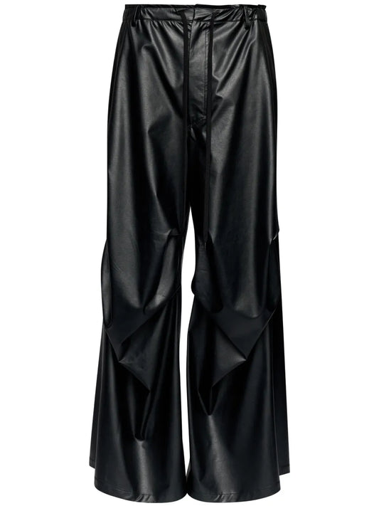 Wide-Leg Crinkled Trousers