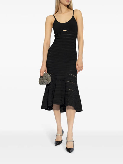 Cut-Out Pointelle-Knit Midi Dress