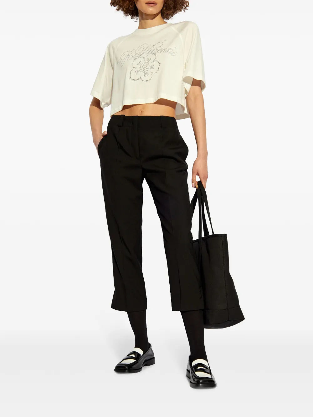 Logo-Appliqué Wool Cropped Trousers