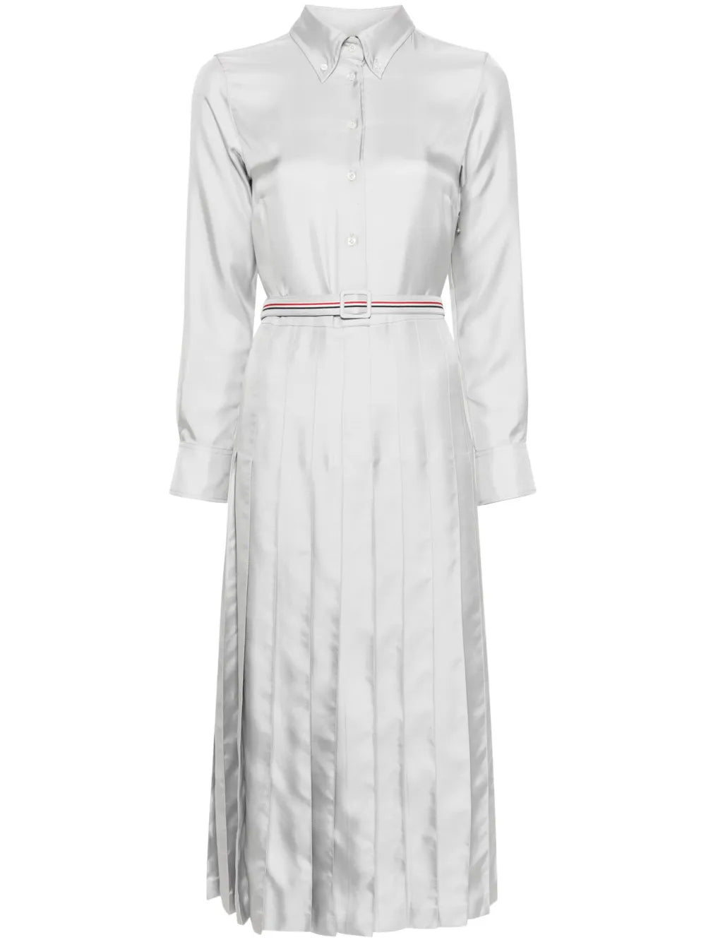 Rwb-Stripe Belted Silk Shirtdress