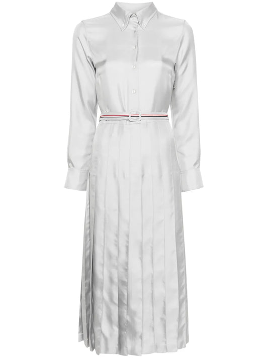 Rwb-Stripe Belted Silk Shirtdress