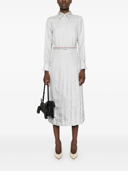 Rwb-Stripe Belted Silk Shirtdress