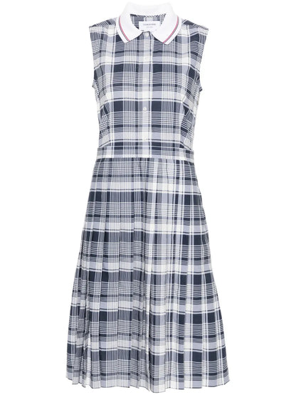 Plaid-Check Pleated Shirtdress